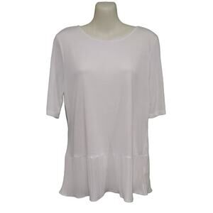 Talbots Short‎ Sleeve Top with Pleated Peplum Bottom, White, Sz M